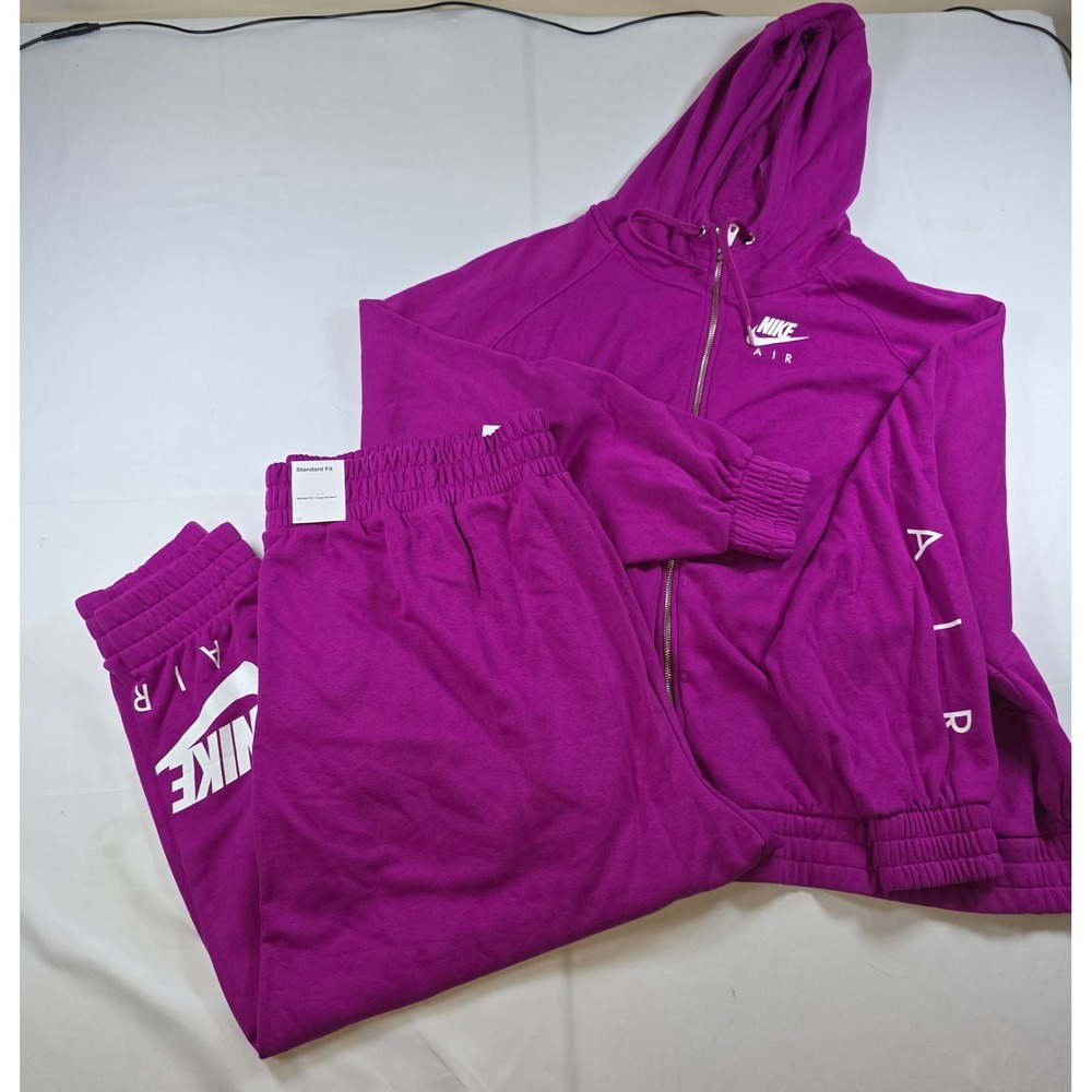 Nike Air Womens Plus 3X/2X Full Zip Hoodie Crop Sweatpants Set Magenta Purple